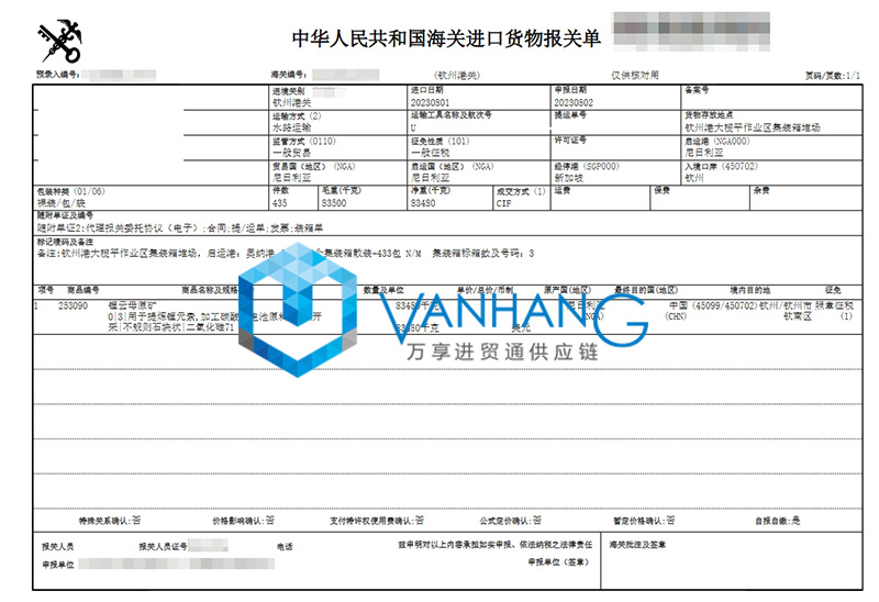 進口尼日利亞鋰云母清關(guān)流程